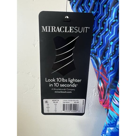 Miraclesuit Size 14 Criss Cross Escape Blue Compression Slimming Swimsuit NWT - Picture 4 of 8